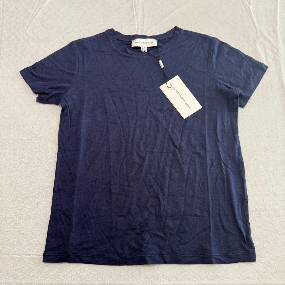 Something Navy Junko Crewneck T-Shirt Cotton Navy Blue Women's XXS